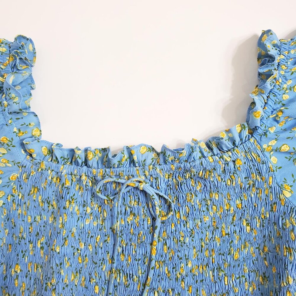 FAITHFULL THE BRAND CHARLOTTE SMOCKED MINI DRESS SIZE 6 - Picture 7 of 14